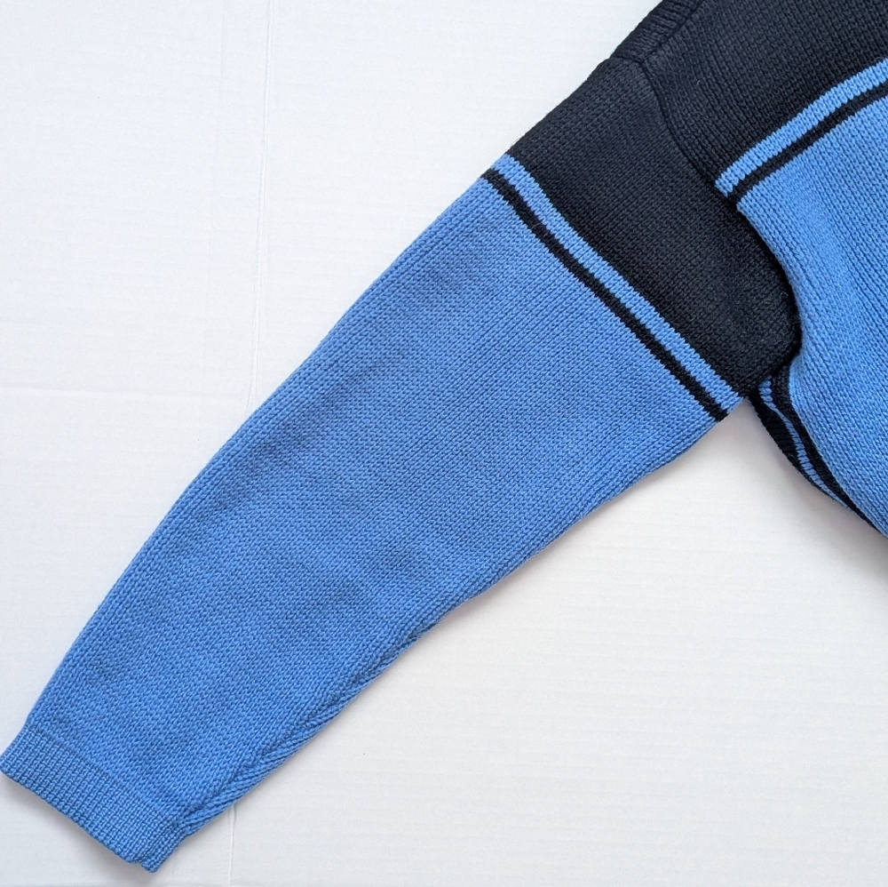 Vintage 70s Wool Ski Black and Blue Knit Sweater - Picture 9 of 12